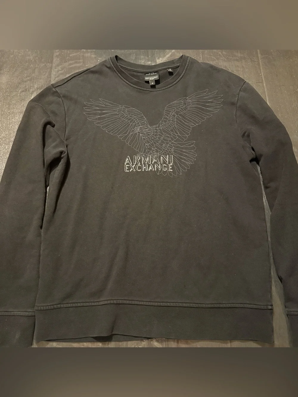Armani Exchange Men's Charcoal Black Crewneck with Eagle Embroidery